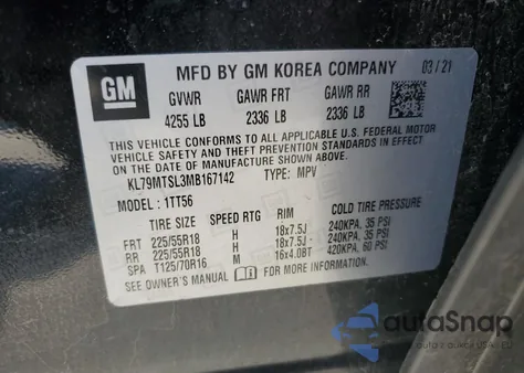 2021 Chevrolet Trailblazer Rs z USA, uszkodzony, nr VIN KL79MTSL3MB167142